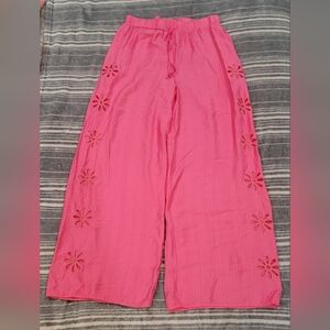 Pink Wide Leg Pants with Floral Cutouts